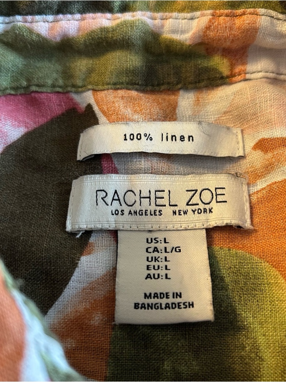 Rachel Zoe tropical print linen short sleeve button down top size L - Picture 6 of 9